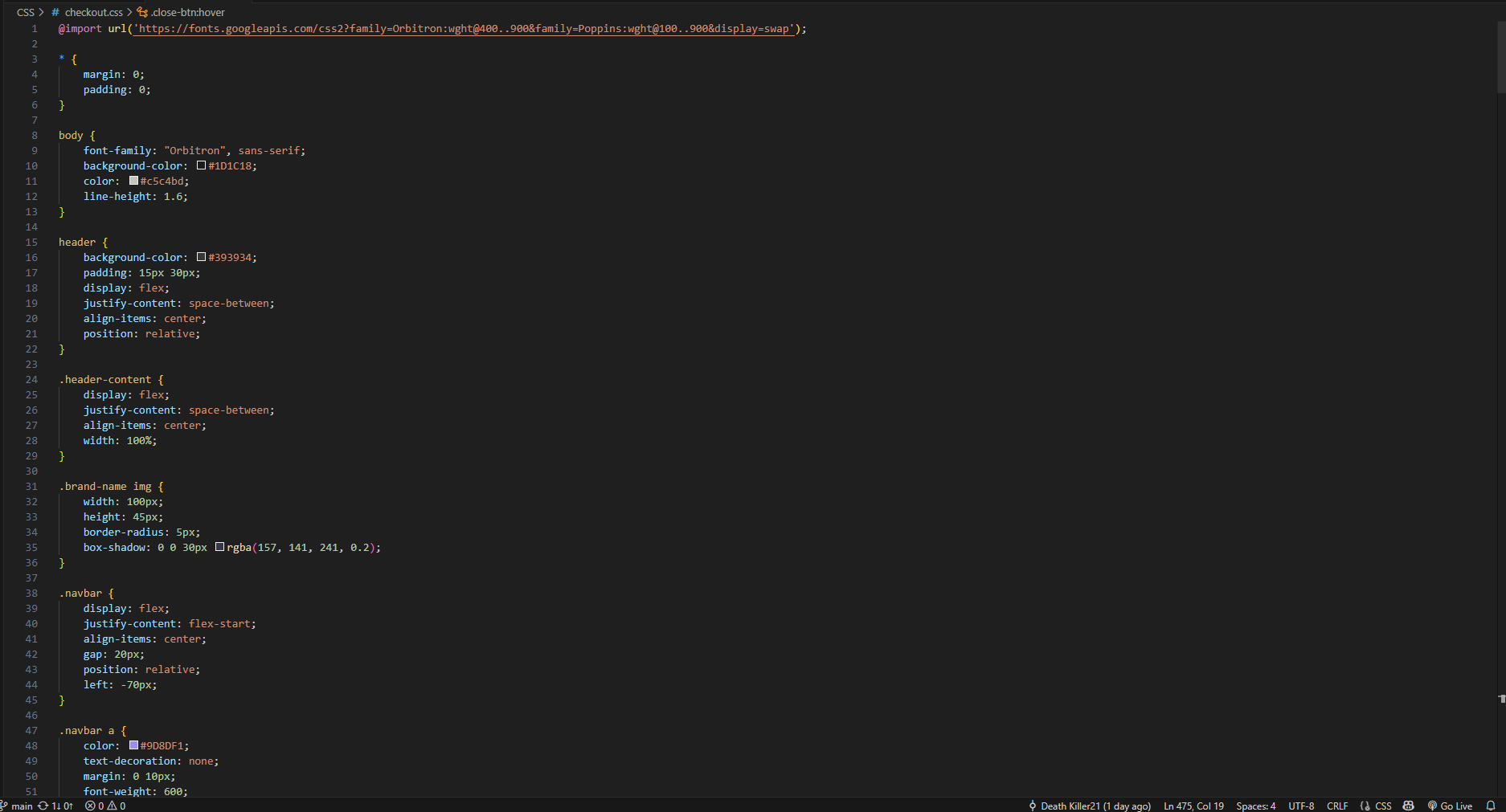 CSS Code for the checkout page.